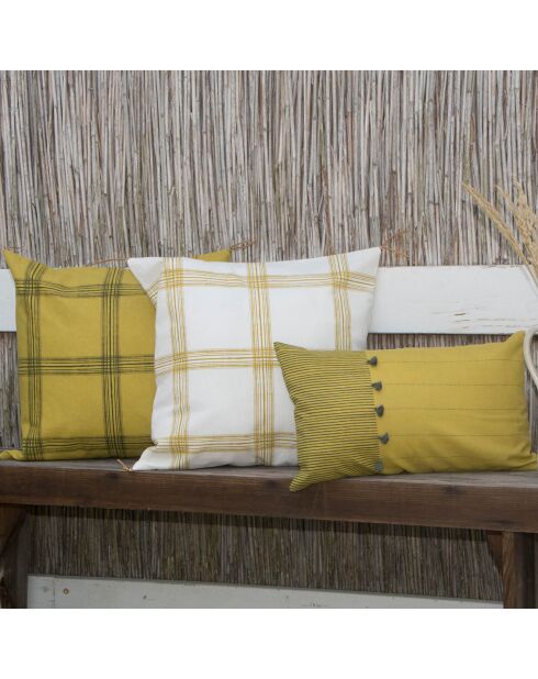 Housse de coussin Madras jaune/kaki - 50x50 cm