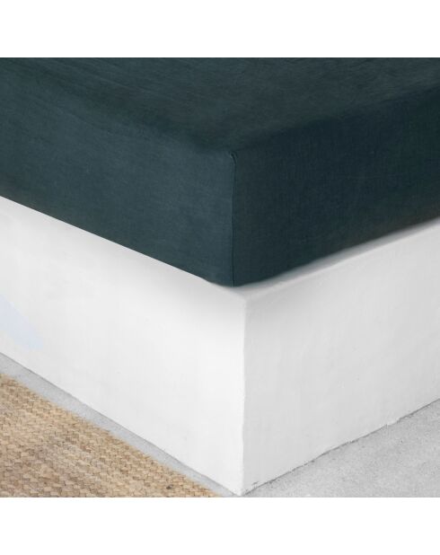Sábana bajera ajustable azul Hortense 100% lino