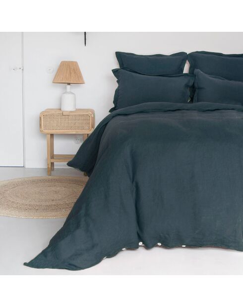 Sábana bajera ajustable azul Hortense 100% lino