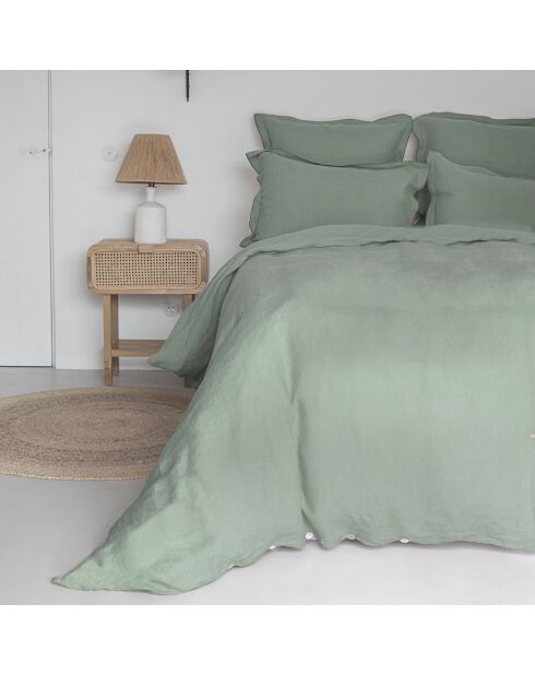 Drap housse 100% Lin Hortense vert de gris