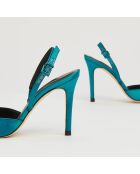 Slingback en Satin Hayden bleu turquoise - Talon 8 cm