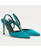 Slingback en Satin Hayden bleu turquoise - Talon 8 cm