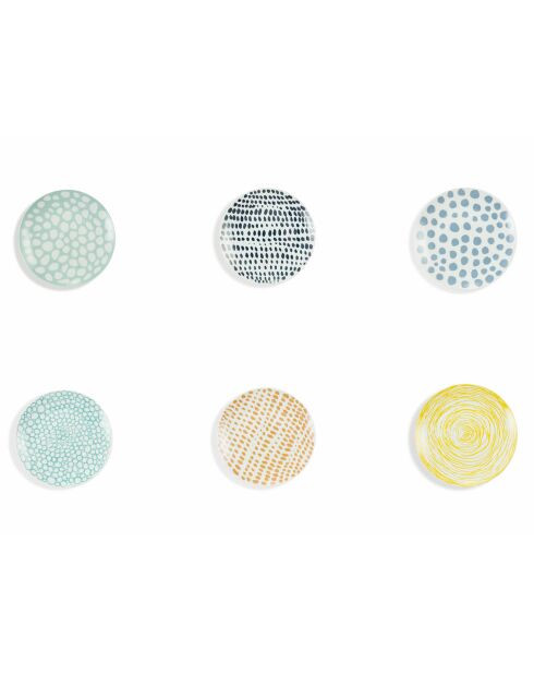 6 mehrfarbige Marea Seitenteller aus Porzellan, D.19 cm