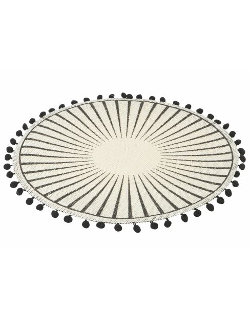 6 placemats van wit/zwart jute - D.38 cm