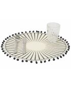 6 placemats van wit/zwart jute - D.38 cm