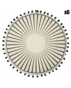 6 placemats van wit/zwart jute - D.38 cm