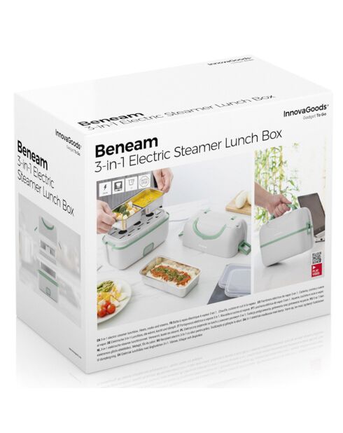 Lunch box électrique à vapeur 3-en-1 avec recettes beneam gadget to go blanc/vert