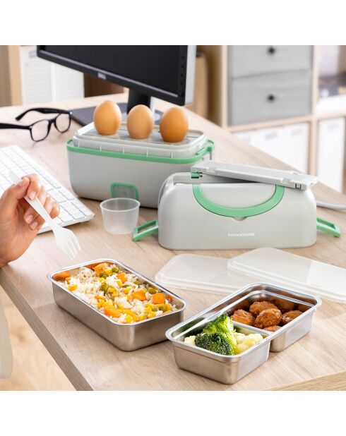 Lunch box électrique à vapeur 3-en-1 avec recettes beneam gadget to go blanc/vert