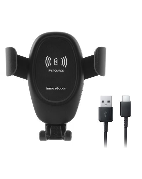 Support voiture gravitationnel wolder  avec chargeur mobile sans fil noir