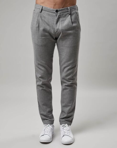 Pantalon Stig Tapered en Coton & Laine  gris chiné