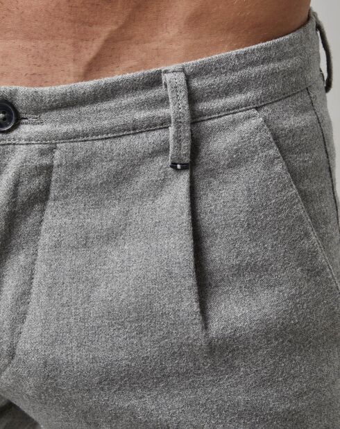 Pantalon Stig Tapered en Coton & Laine  gris chiné