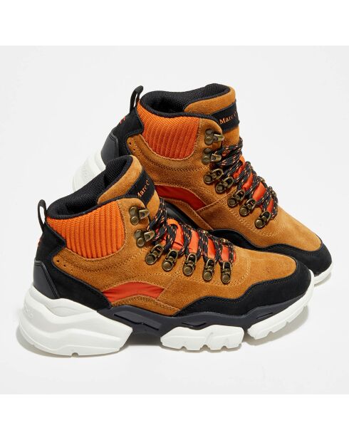 Chaussures de Trek en Cuir & Textile Style marron/orange - Talon 5 cm