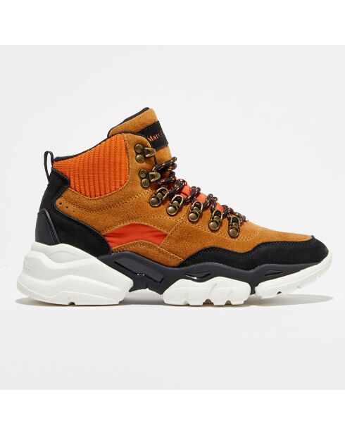 Chaussures de Trek en Cuir & Textile Style marron/orange - Talon 5 cm