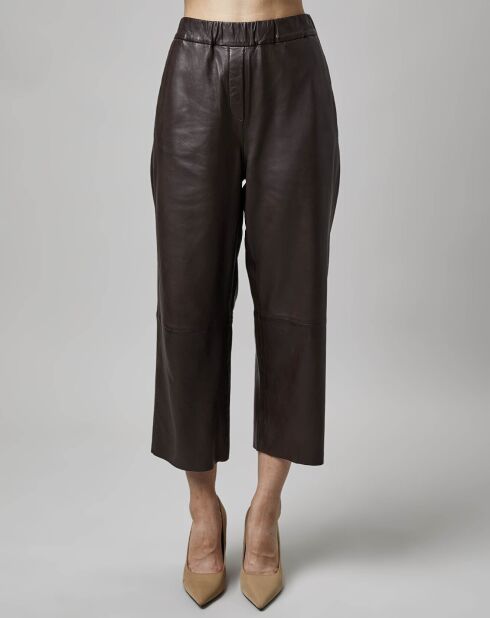 Pantalon jupe-culotte en Cuir d'Agneau marron