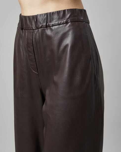 Pantalon jupe-culotte en Cuir d'Agneau marron