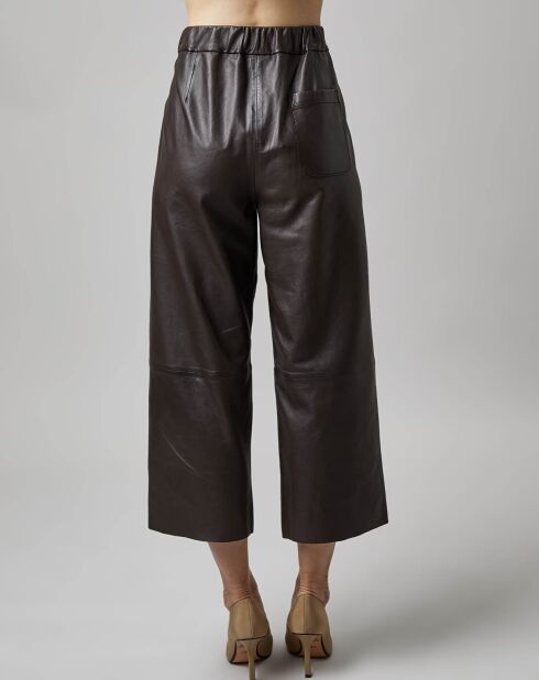 Pantalon jupe-culotte en Cuir d'Agneau marron