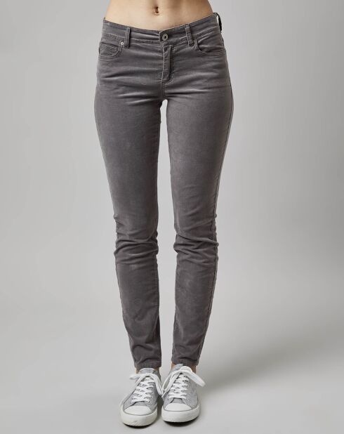 Pantalon slim Albi effet Velours gris clair