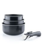 3 Casseroles induction avec poignée amovible noires - D.16/18/20 cm