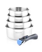 4 Casseroles induction avec poignée amovible grises - D.14/16/18/20 cm