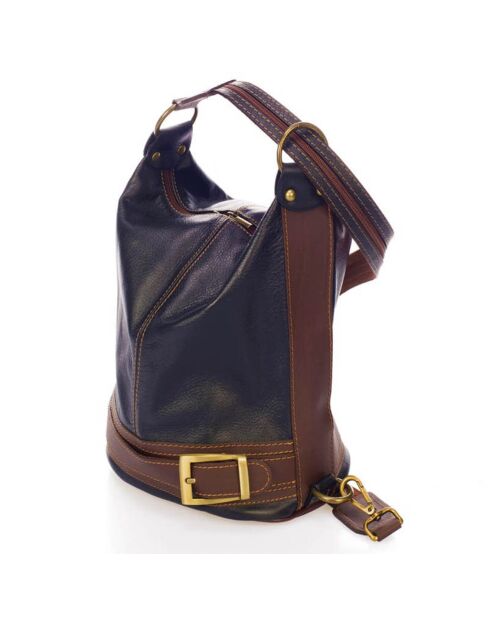 Sac seau en Cuir Emeline bleu  - 30x27x18 cm