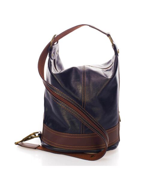 Sac seau en Cuir Emeline bleu  - 30x27x18 cm