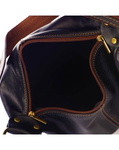 Sac seau en Cuir Emeline bleu  - 30x27x18 cm