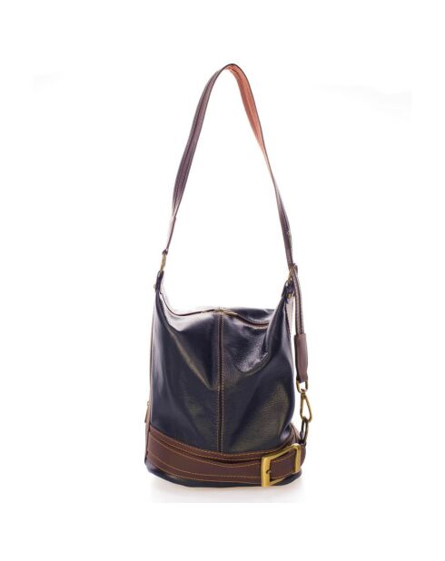 Sac seau en Cuir Emeline bleu  - 30x27x18 cm
