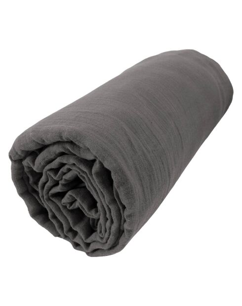 Drap housse 100% Gaze de Coton Gaïa Granit anthracite