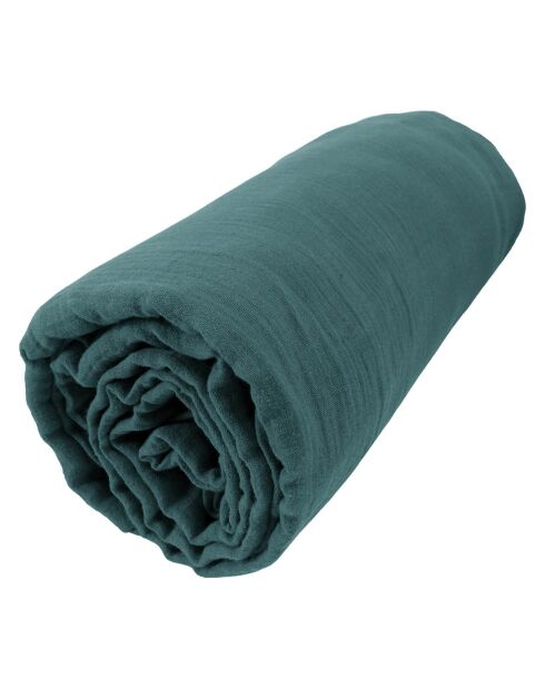 Drap housse  Gaze de Coton Gaïa bleu