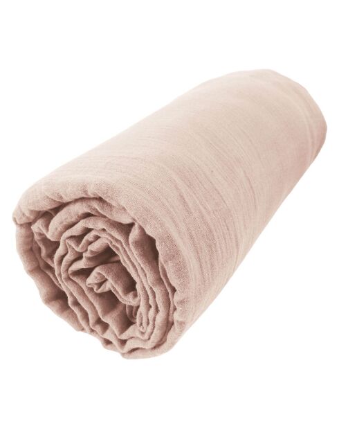Drap housse  Gaze de Coton Gaïa Guimauve rose
