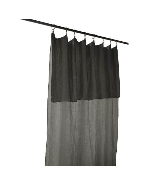 Rideau ajustable Gaïa 100% Gaze de Coton & 8 anneaux pince Granit anthracite - 140x300 cm
