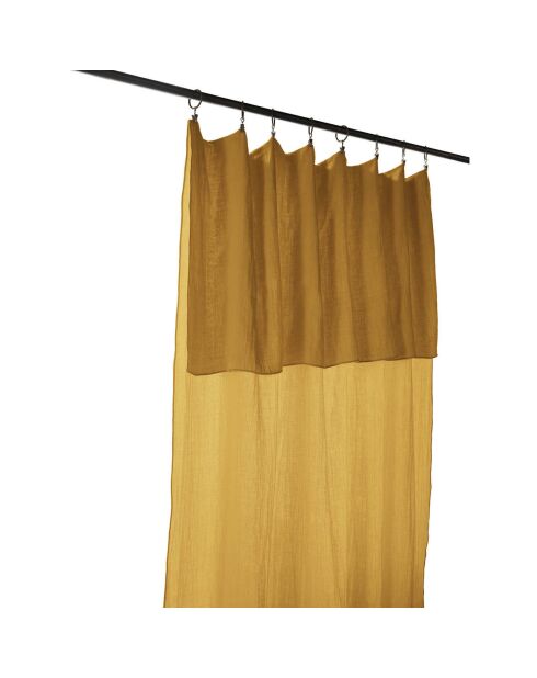 Rideau ajustable Gaïa 100% Gaze de Coton & 8 anneaux pince Safran jaune - 140x300 cm