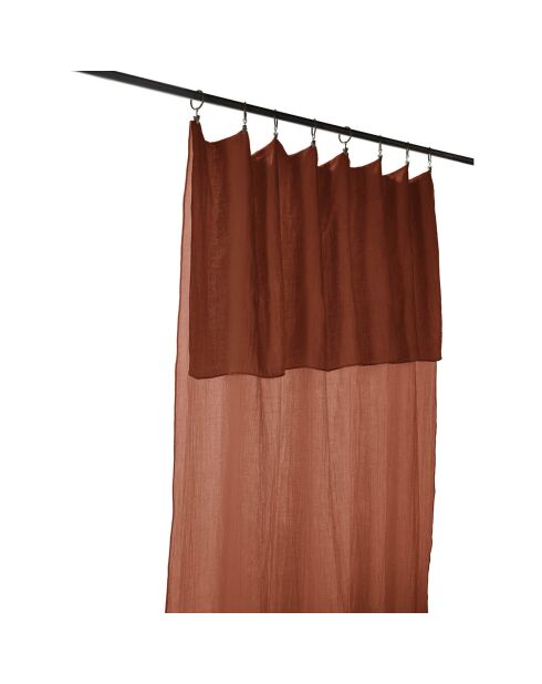 Rideau ajustable Gaïa 100% Gaze de Coton & 8 anneaux pince Terracotta orange - 140x300 cm