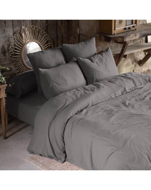 Housse de couette Gaze de Coton Gaïa Granit anthracite