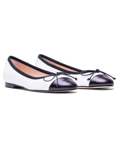 Claude wit/zwarte leren ballerina's - hak van 10 cm