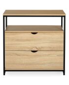 Commode 2 tiroirs + 1 étagère memphis marron/noir mat - 80x40x80 cm
