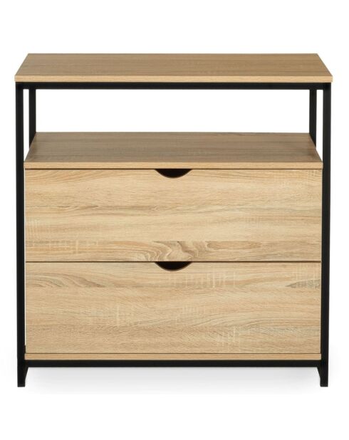 Commode 2 tiroirs + 1 étagère memphis marron/noir mat - 80x40x80 cm