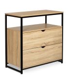 Commode 2 tiroirs + 1 étagère memphis marron/noir mat - 80x40x80 cm