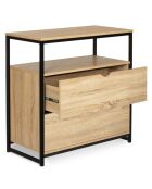 Commode 2 tiroirs + 1 étagère memphis marron/noir mat - 80x40x80 cm