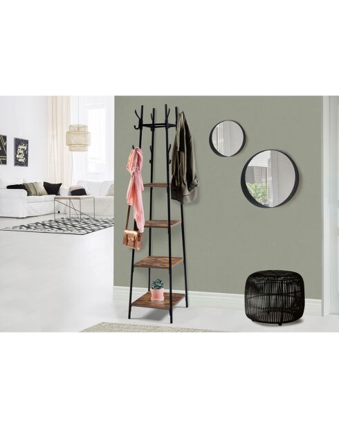 Elize quadratischer Kleiderständer mit 4 Regalen schwarz/braun - 40x40x170 cm