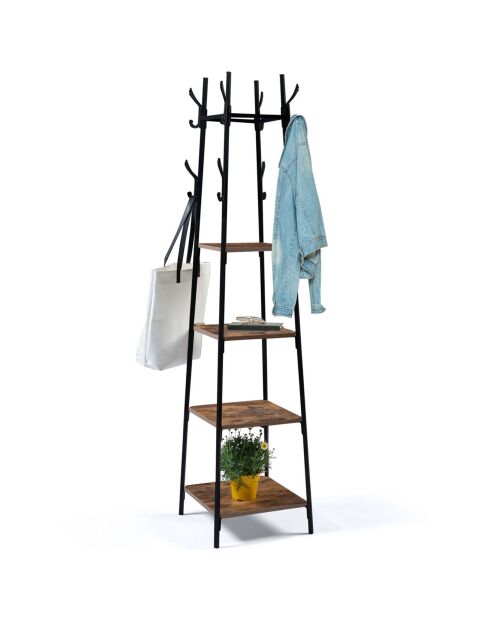 Elize quadratischer Kleiderständer mit 4 Regalen schwarz/braun - 40x40x170 cm