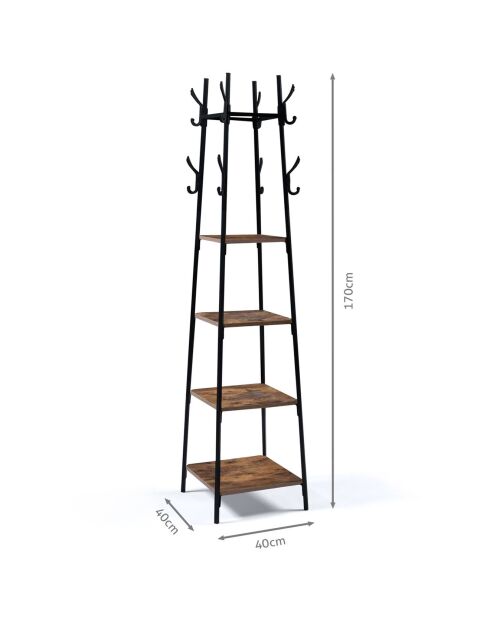 Elize quadratischer Kleiderständer mit 4 Regalen schwarz/braun - 40x40x170 cm