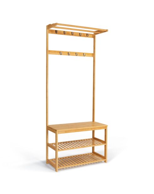Scarpiera in bambù Maya marrone per guardaroba da ingresso - 70x30,5x170 cm