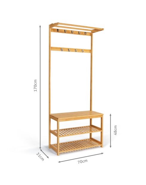 Scarpiera in bambù Maya marrone per guardaroba da ingresso - 70x30,5x170 cm