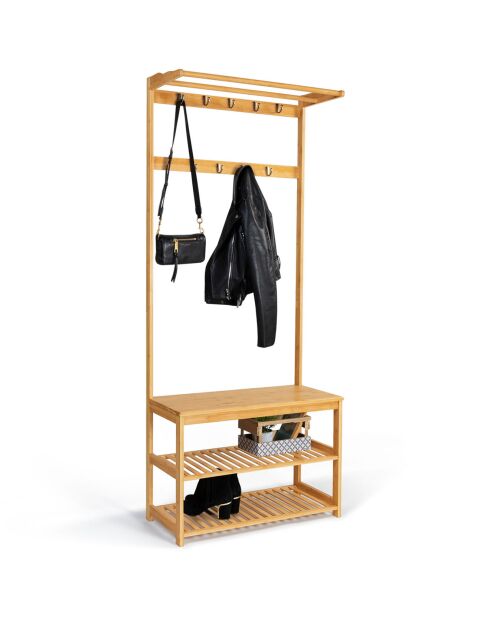 Scarpiera in bambù Maya marrone per guardaroba da ingresso - 70x30,5x170 cm