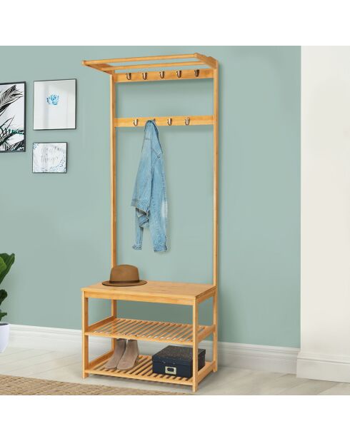 Scarpiera in bambù Maya marrone per guardaroba da ingresso - 70x30,5x170 cm