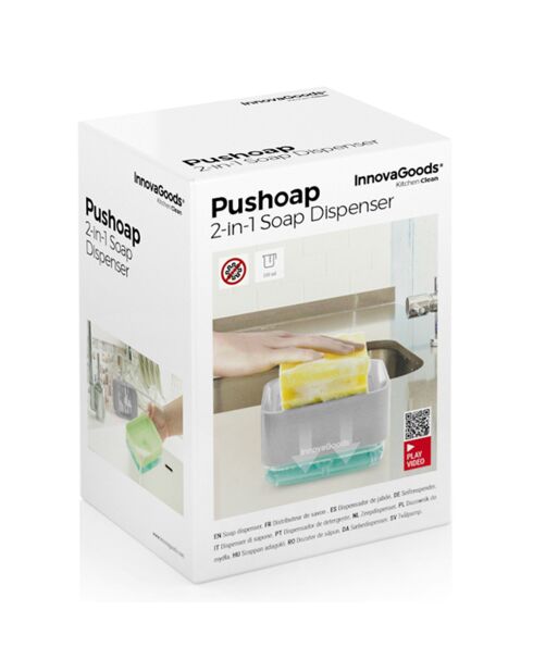 Distributeur de liquide vaisselle 2 en 1 Pushoap turquoise - 13.7x7.5x9.7 cm