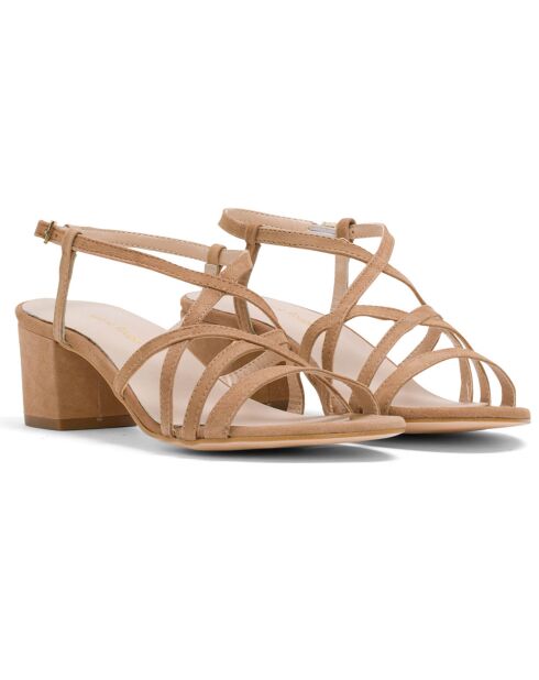 Abby camel fluwelen leren sandalen