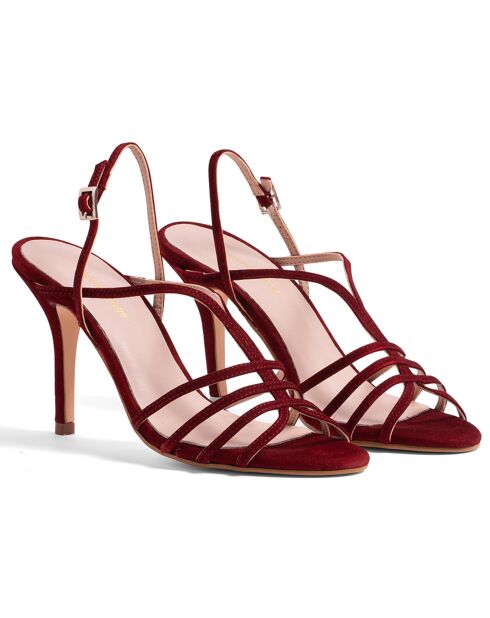 Selena burgunderrote Ledersandalen aus Samt - 9 cm Absatz