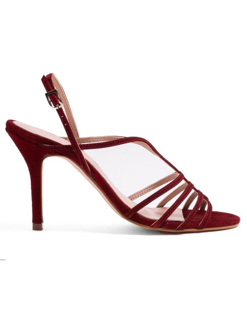 Selena burgunderrote Ledersandalen aus Samt - 9 cm Absatz